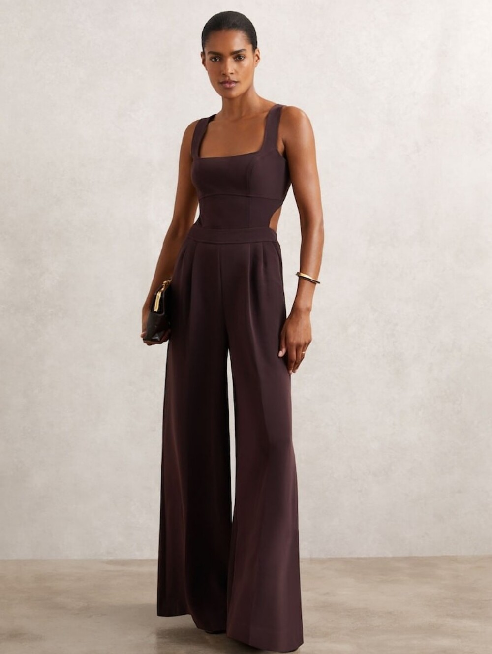REISS DionPetite Wide-Leg Cut-Out Jumpsuit in Burgundy $420  Now $292